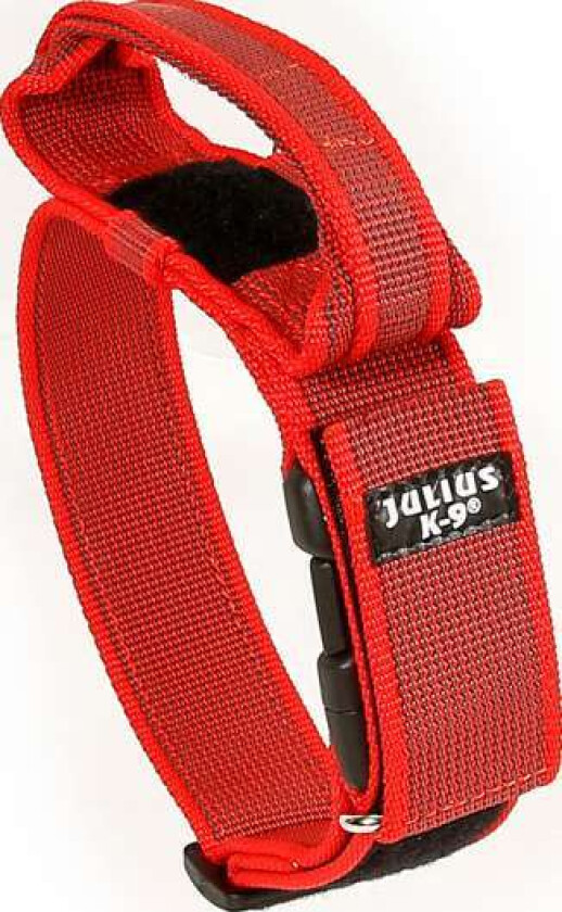 JULIUS-K9 Color & Gray® Hundehalsbånd med håndtak - Rød (47-67 cm)