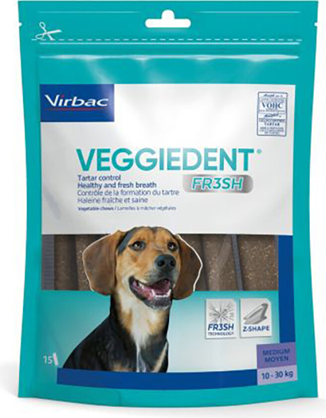 VEGGIEDENT Fresh for hunder - 15 x 26 g M for mellomstore hunder (10-30 kg)