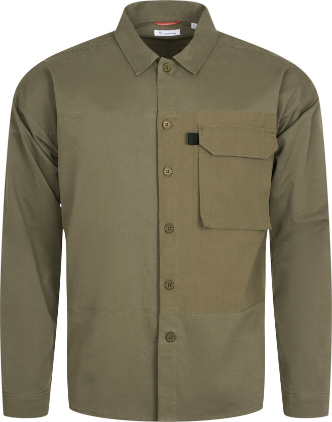 Men's Outdoor Twill Overshirt With Contrast Fabric S, Burned Olive