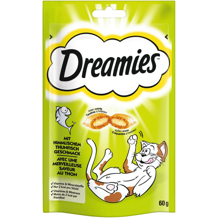 Prøvepakke Dreamies 4 x 60 g - Okse, laks, tunfisk og ost