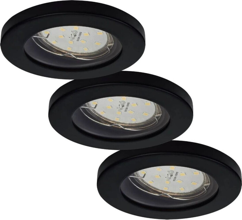 Delfan LED-innfellingslampe bad, 3 stk svart