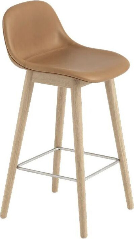 Fiber Bar Stool W. Backrest Wood Base 65 cm Refine Leather Cognac/Oak