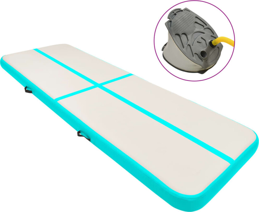 Oppblåsbar gymnastikkmatte med pumpe 300x100x15 cm PVC grønn