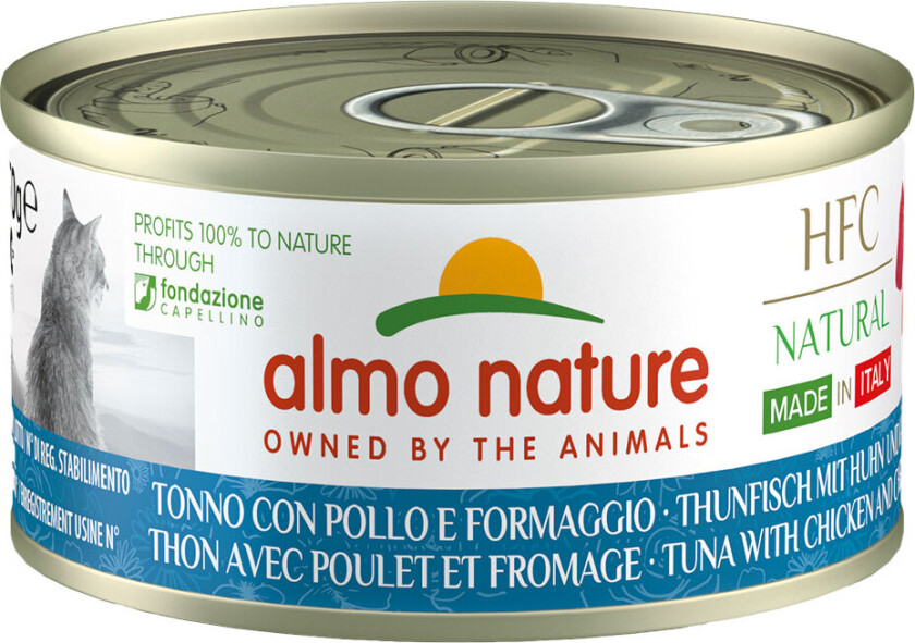Økonomipakke Almo Nature HFC Natural Made in Italy 12 x 70g - Tunfisk kylling & ost