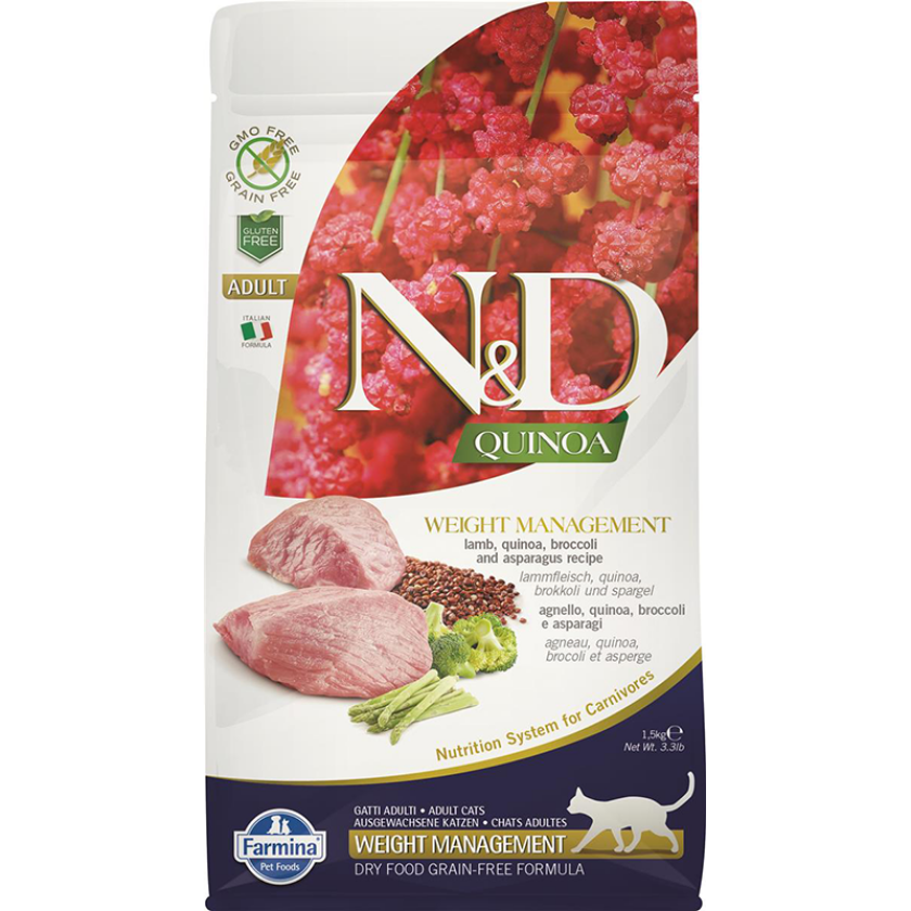 N&D Quinoa Weight Management Lamb Tørrfôr til katt 1,5 kg