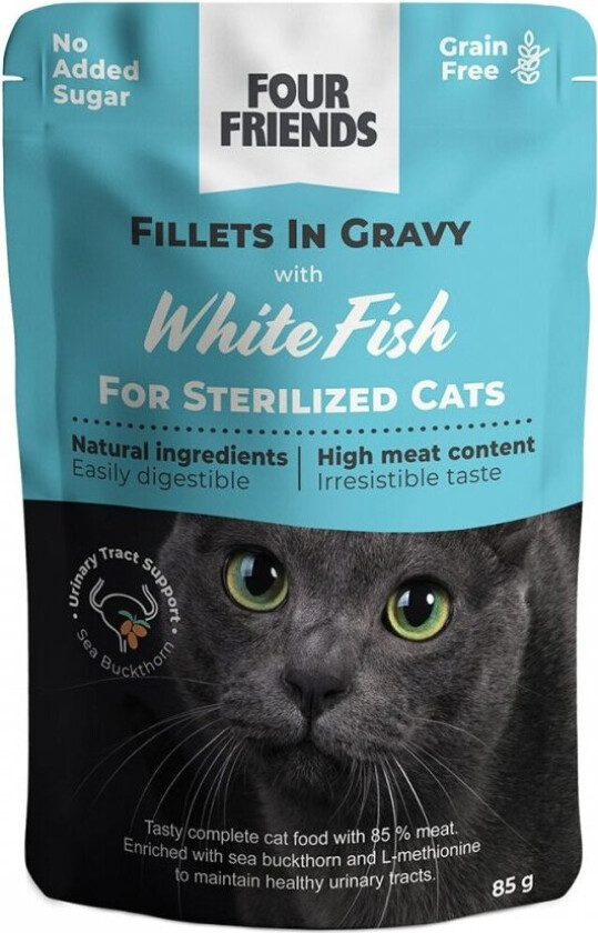Four Friends Cat Sterilized White Fish in Gravy 85 g