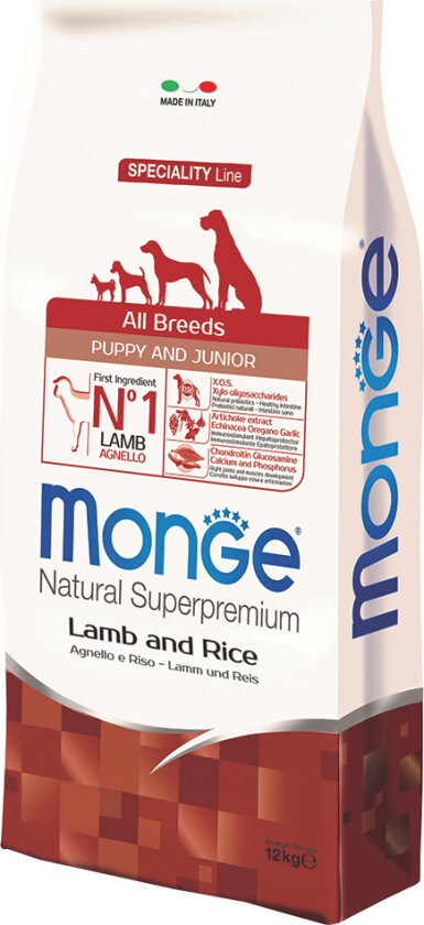 Monge Natural Superpremium All Breeds Puppy Lamb & Rice for alle raser - 12 kg