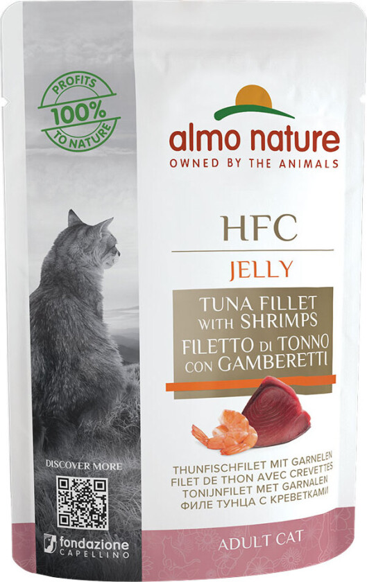 Bilde av Økonomipakke Almo Nature HFC Jelly Pouch 24 x 55 g - Tuna Fillet with Shrimps