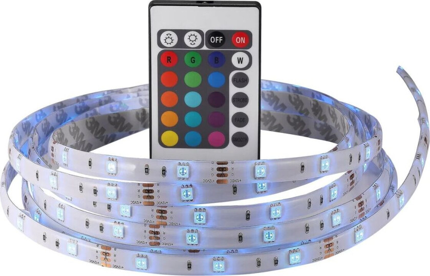 Led Strip 3 meter m/fjernkontroll IP23 - Multifarget