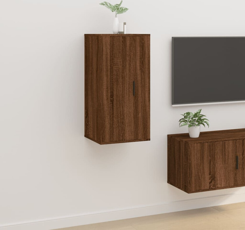 Vegghengt TV-benk brun eik 40x34,5x80 cm