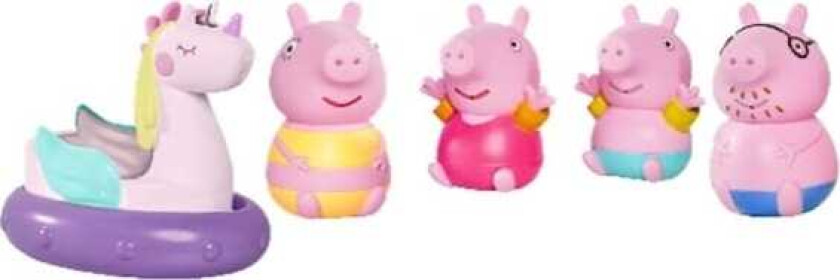 Badeleker Figursett - Peppa'S Familie Med Enhjørning Flytemadrass
