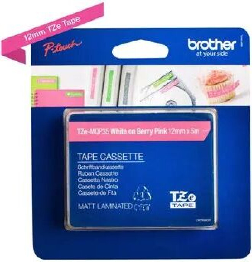Tape 12mm Tze-mqp35 Hvit/rosa