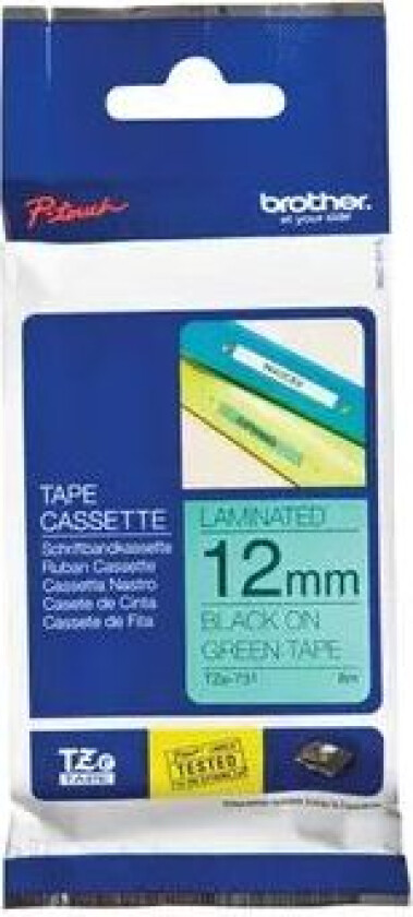 Tape 12mm Tze-731 Svart/gr�nn