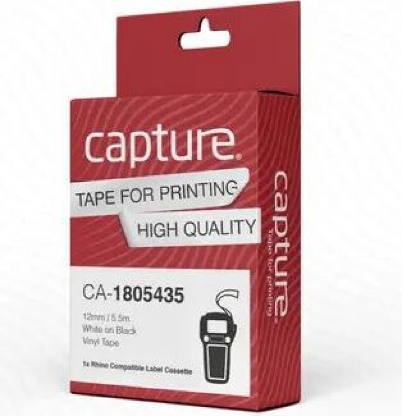 Rhino Tape 12mm White On Black Vinyl