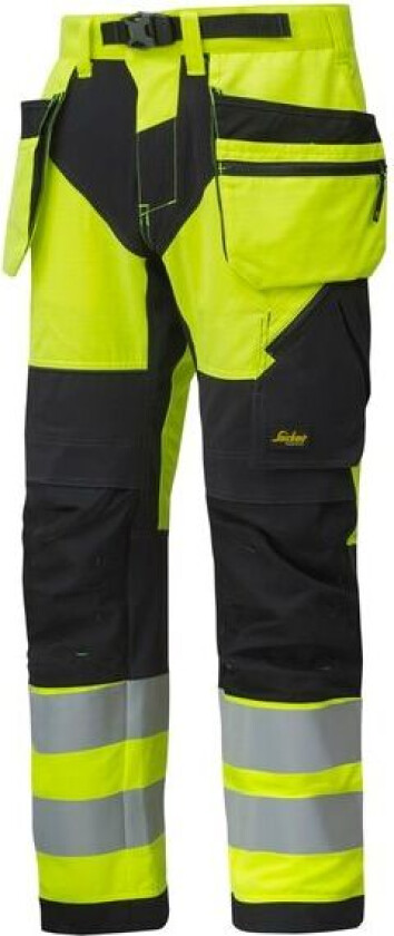 Snickers Workwear Arbeidsbukse 6932 M/hylsterlommer Highvis Gul/sort Str. 58 Snickers Workwear