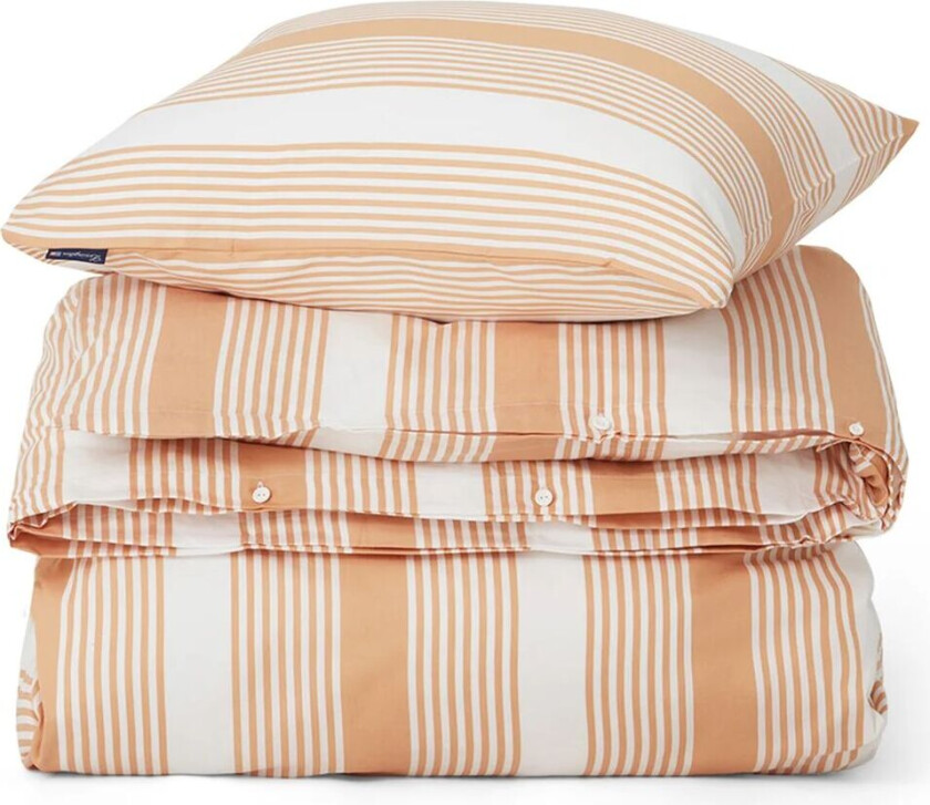 Striped Cotton Sateen sengesett 150 x 210 cm Beige-hvit