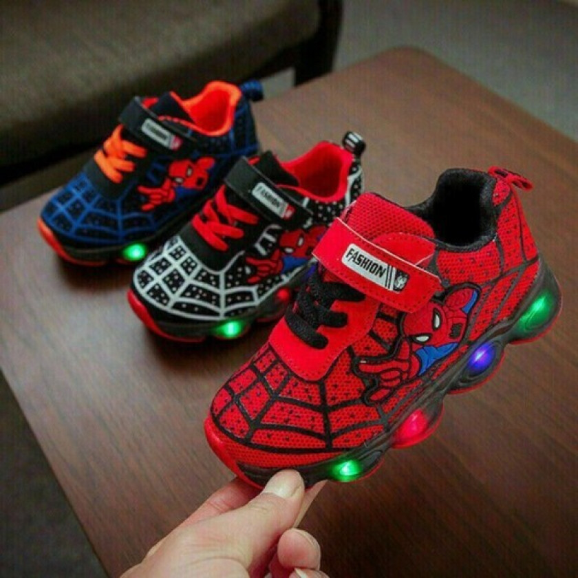 Spiderman LED Treningssko Blinkende Lysende Sneakers Barn