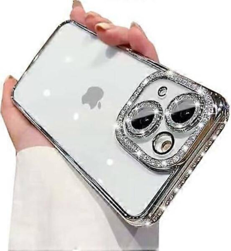 Klar Glitter iPhone 15 Deksel, Luksuriøs Bling Glitrende Diamant Rhinestone med Kamerabeskyttelse Søt Myk TPU Plating Bumper Slank Gjennomsiktig Dame Gi