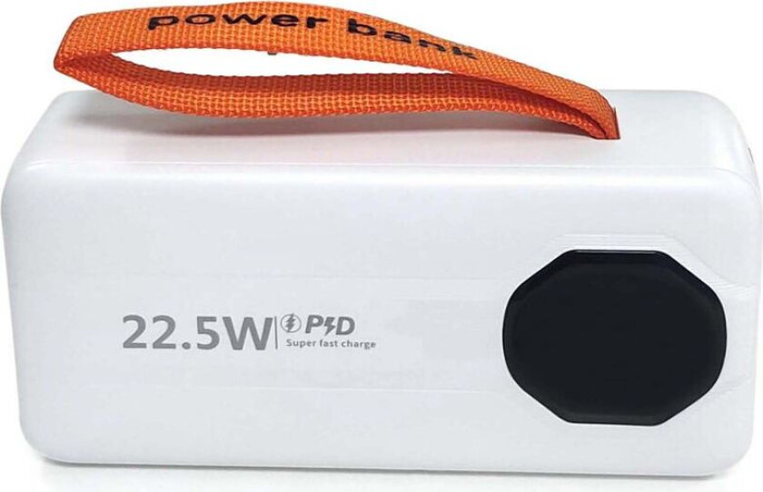 Kraftig Powerbank med Innebygde Kabler, 30000mAh - Hvit