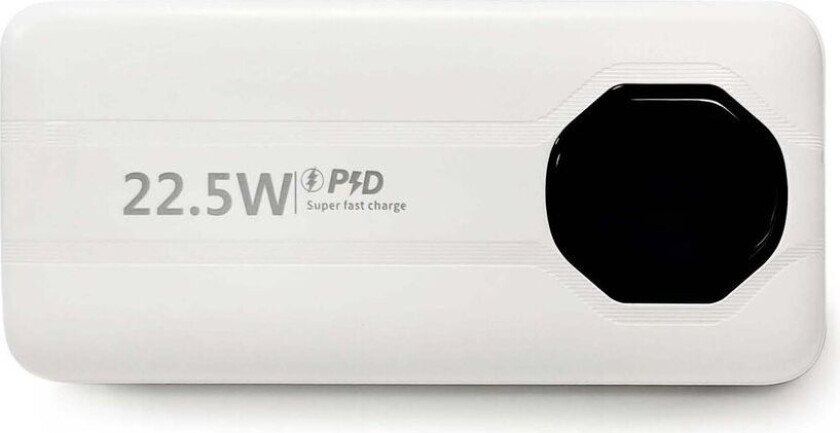 Kraftig Powerbank med Innebygde Kabler, 20000mAh - Hvit
