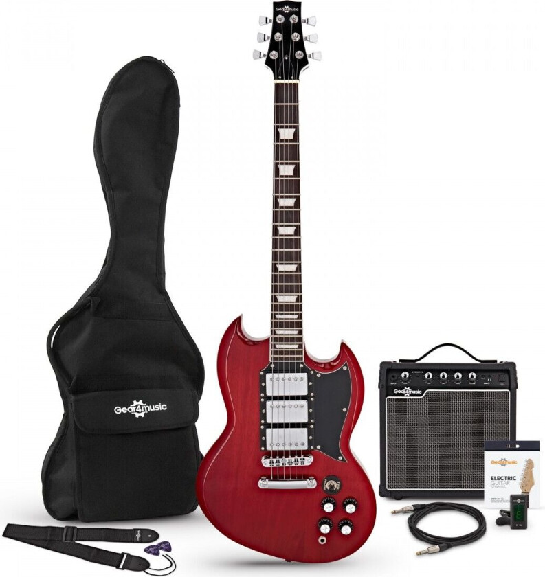 Gear4Music Brooklyn Select Elektrisk Gitar + 15W Forsterkerpakke Rød