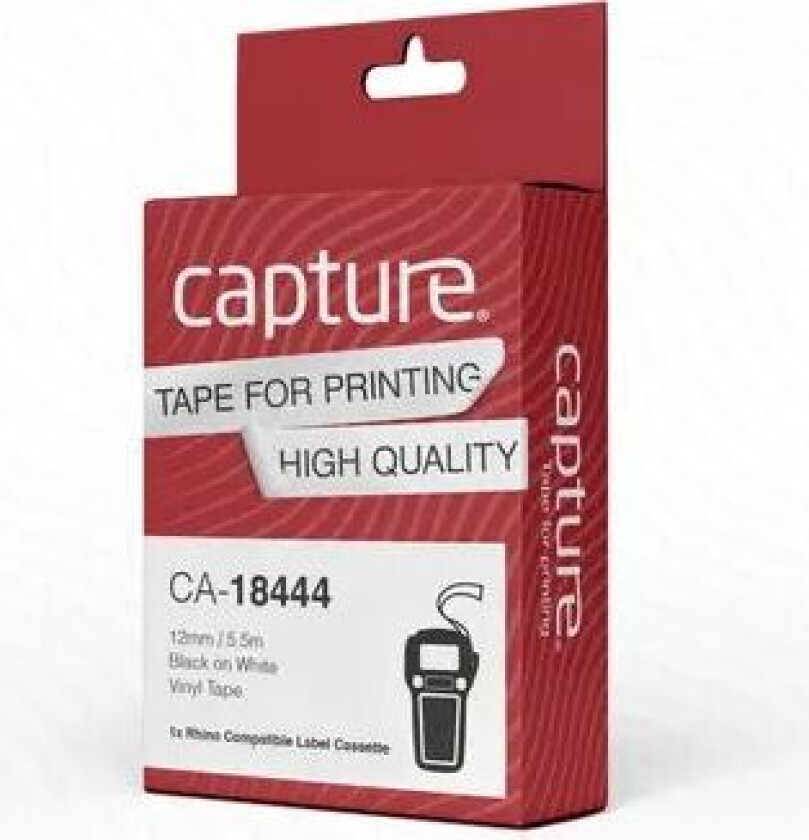 Rhino Tape 12mm Black On White Vinyl