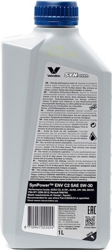 Motorolje Valvoline 872520