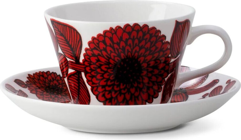 Röd Aster kaffekopp med skål Kaffekopp + skål
