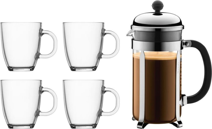 Bodum Chambord pesskanne 1 L og kopper 5 deler