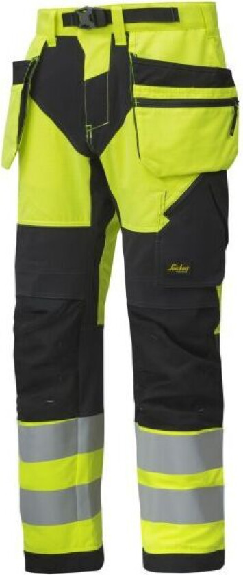 Snickers Workwear Arbeidsbukse 6932 M/hylsterlommer Highvis Gul/sort Str. 50 Snickers Workwear