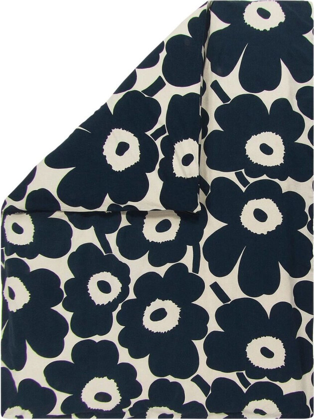 Unikko dynetrekk bomull-lin 150x210 cm Naturhvit-mørkeblå