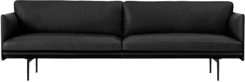 Outline 3-seters sofa skinn Refine black-svarte ben