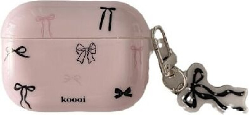 Søtt rosa etui med sløyfe for Airpods 4 med nøkkelring, Kawaii Trendy Svart Sløyfeknute Estetisk Retro Chic Design Beskyttende Jenter Dame Deksel for Airpod 4. Gen