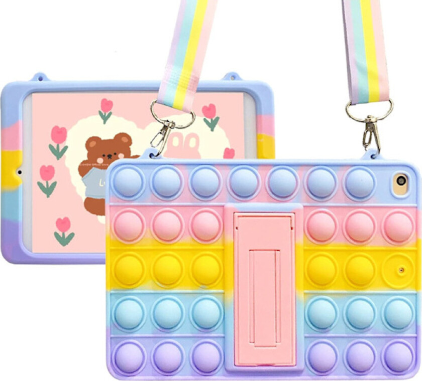Push Pop Fidget Leker Deksel for iPad 2019/2020 10.2\" Støtsikkert Silikon Nettbrett Beskyttelse med Sammenleggbart Stativ og Snor (iPad 2019/2020 10.2\")