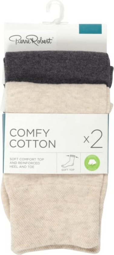 Comfy Cotton Socks Beige Mix 2pk 37-40 Pierre Robert