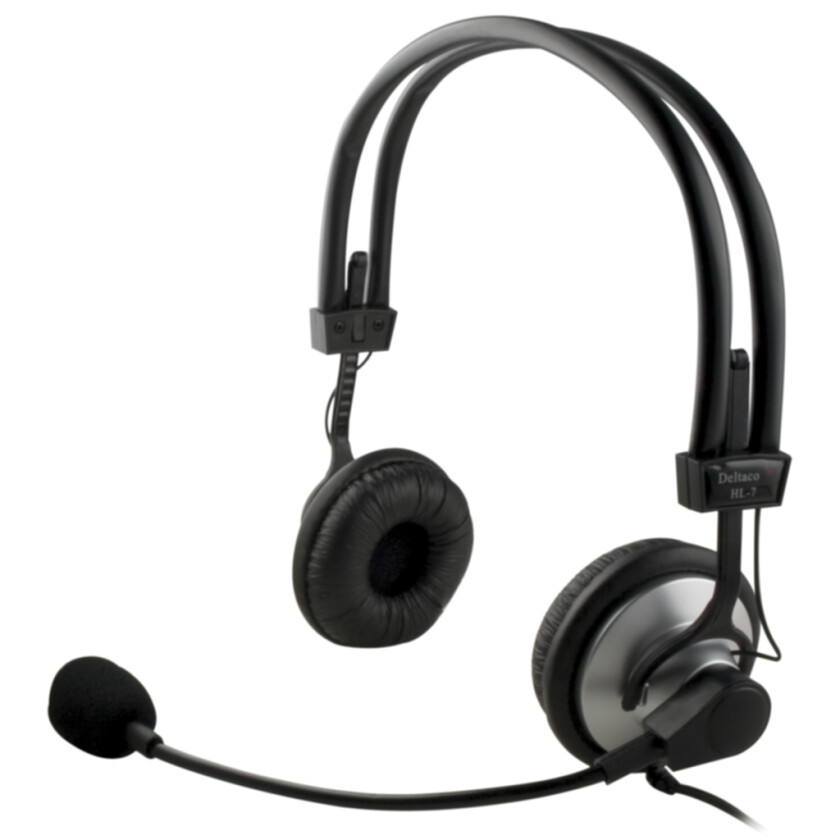 headset med mikrofon og volumkontroll 2m kabel