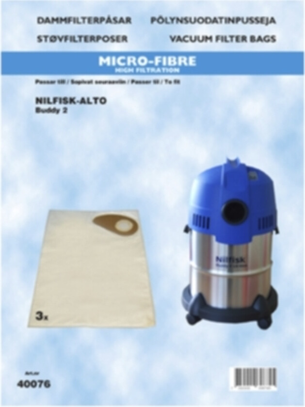 Støvsugerposer, syntetfiber, 3st.