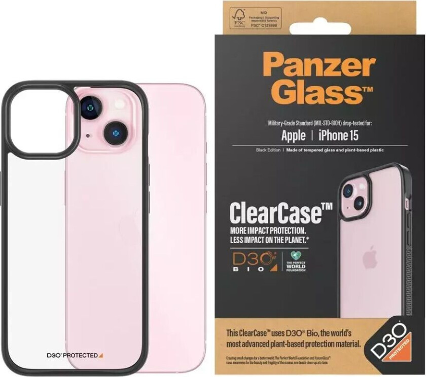 Panzerglass Clearcase With D30 Iphone 15 Transparent & Black