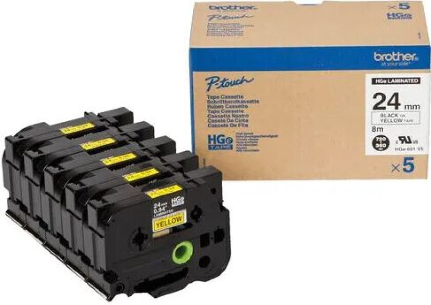 Tape 24mm Hge-651v5 Svart/gul 5-pack