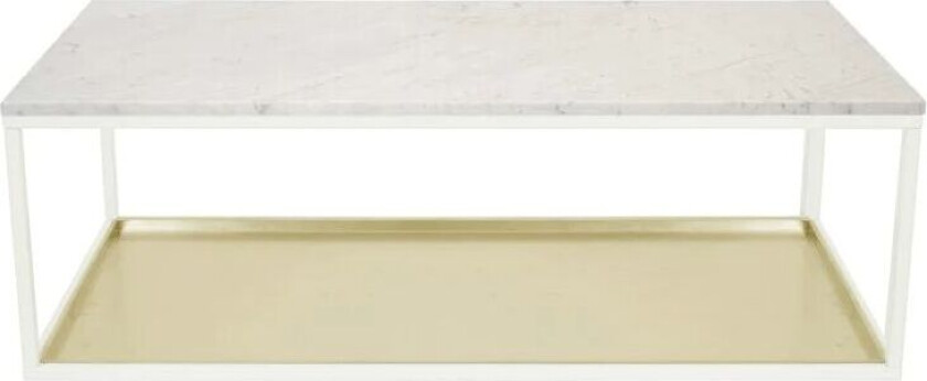 Sofabord 11 marmor hvit, hvitlakkert stativ, messingbelegg