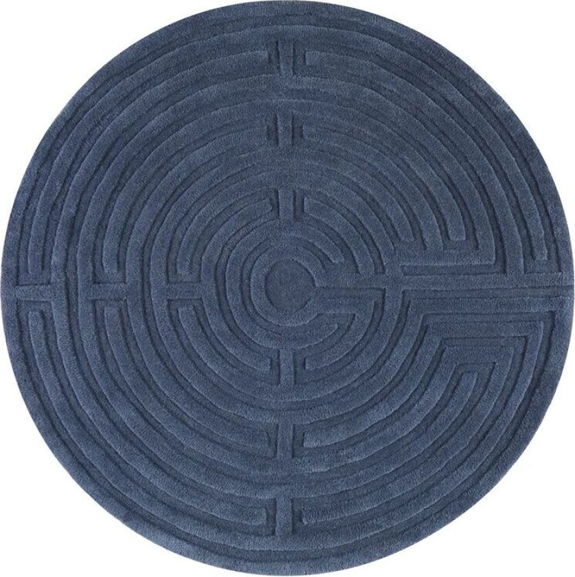 Minilabyrint rund gulvteppe stormblå, 130 cm