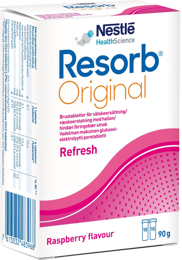 Original Refresh Brusetabletter, Bringebærsmak, 2 x 10 stk.