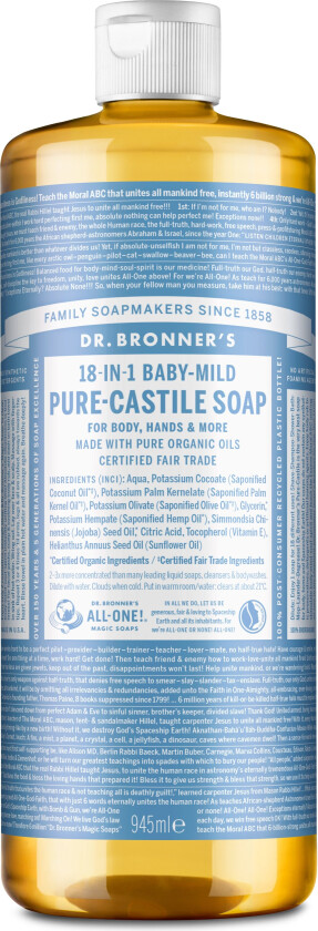 Pure Castile Liquid Soap Baby-Mild (unscented), 945 ml  Håndsåpe