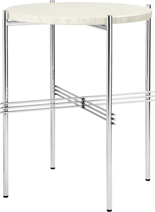 TS salongbord polert stål Ø 40 Neutral white travertine