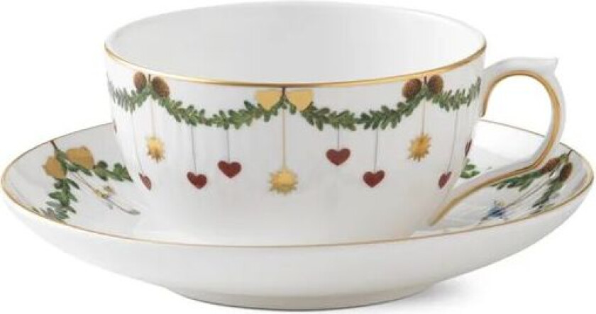 Star Fluted Christmas kopp med tefat 32 cl - lav hank