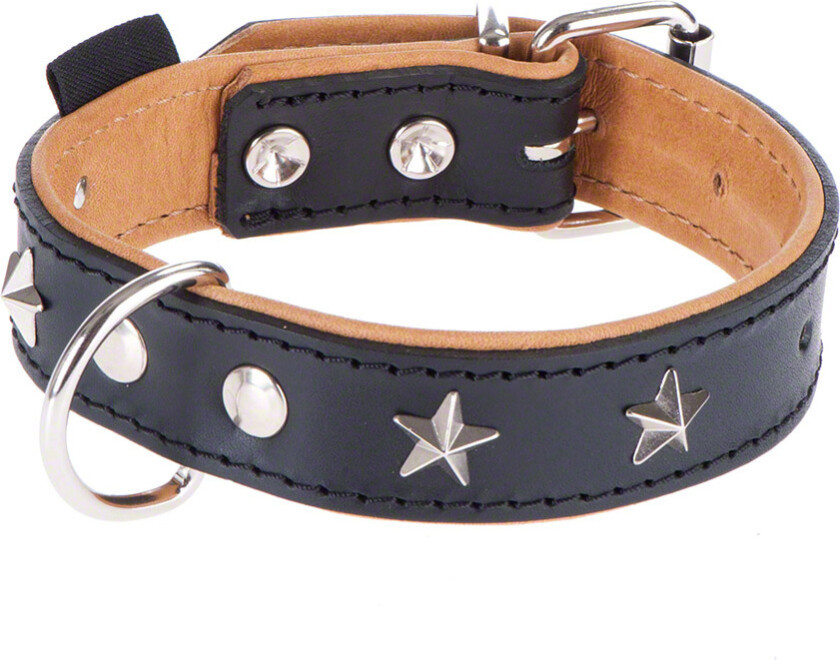 Stars lærhalsbånd - svart-beige - Str. 60: 45 - 55 cm