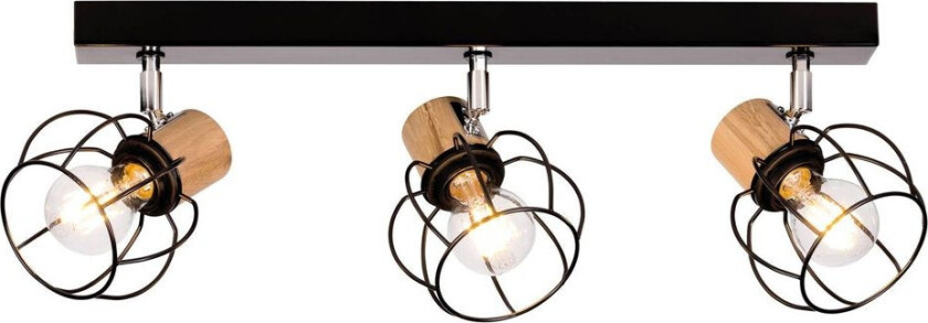 - Fence 3 Taklampe Black/Chrome/Wood