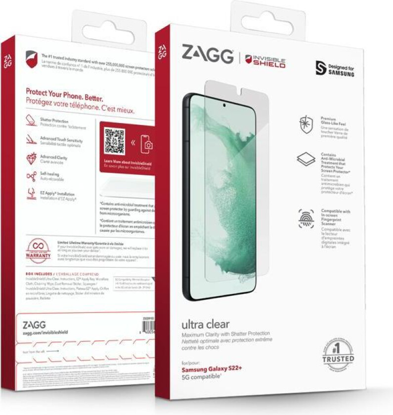Zagg Invisibleshield Ultra Clear+ - Skjermbeskyttelse For Mobiltelefon - Selvhelbredende Samsung Galaxy S22+
