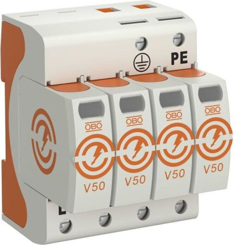 Obo Bettermann 5093513 Overspenningsvern for anlegg med askebeskyttelse Type: V50-4-280, uten fjern, 4 poler
