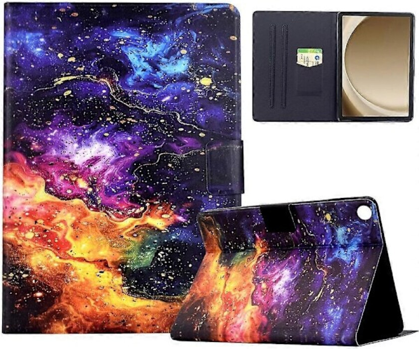 Stativdeksel med mønstertrykk i lær til Samsung Galaxy Tab A9+ med automatisk vekking/hvile